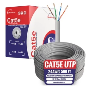Cable de red Ethernet UTP CAT5e de 500 pies 24 AWG LAN RJ45 CCA sólido a granel gris - Imagen 1 de 12