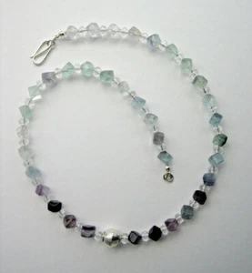 Fluorita Cristal Montaña Piedra Preciosa Cadena Elemento Diseño y Cierre Plata 925 - Imagen 1 de 8