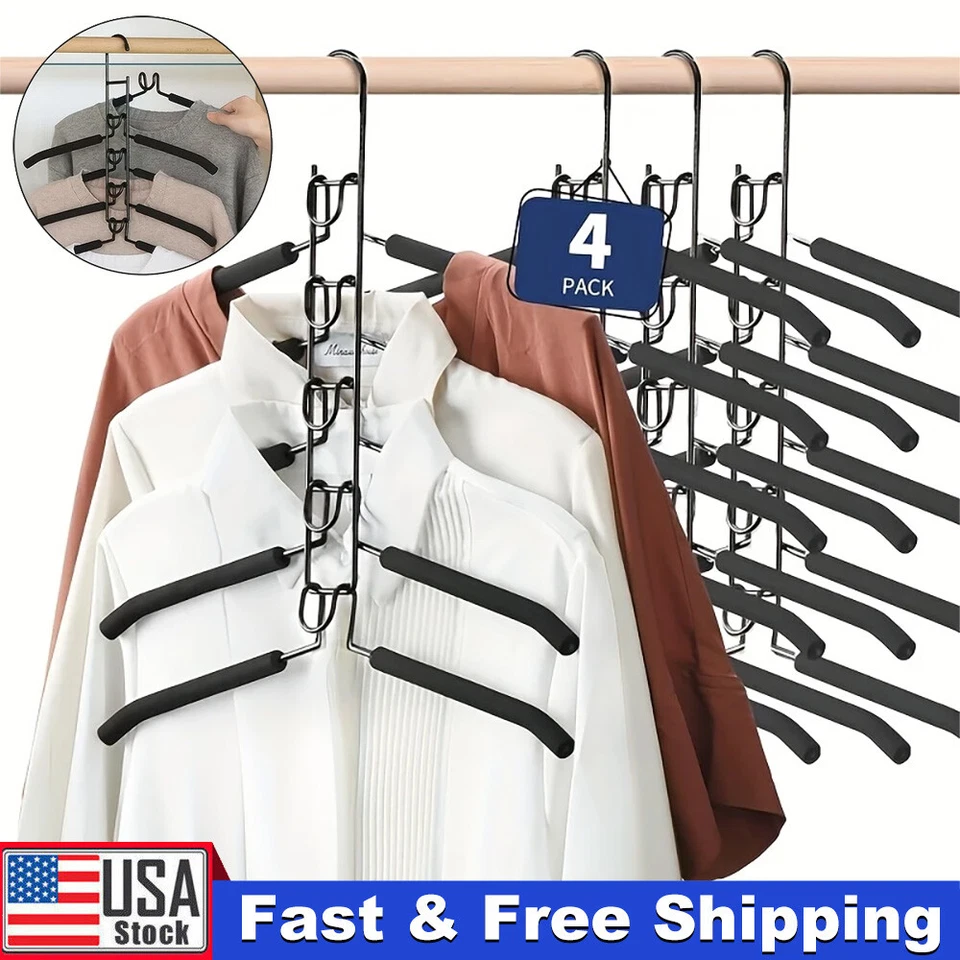 Paquete de 2/4 perchas de ropa que ahorran espacio 5 en 1 perchas de metal multicapa Foto 1 de 4