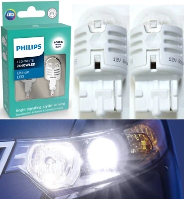 Philips Ultinon LED Light 7440 White 6000K Two Bulbs Front Turn Signal Upgrade - Image 1 of 4