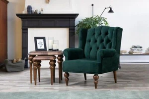 Classica poltrona verde Chesterfield poltrona auricolare imbottita monoposto - Foto 1 di 1