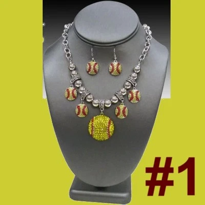 Softball Volleyball Crystal Sport Crystal Mom Net Team Bat Ball Girl Jewelry SET - Image 1 of 4