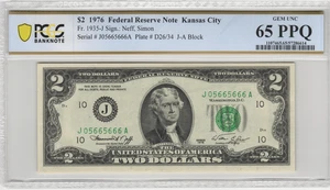 Fr.1935-J 1976 $2 Federal Reserve Note Trinary Serial #  PCGS Gem UNC 65 PPQ - Picture 1 of 2