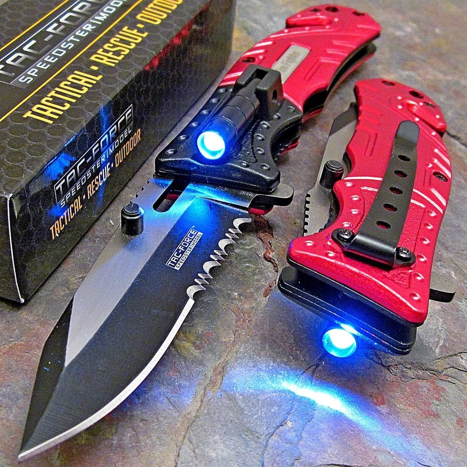 Pocket Folding Knife, 8" Overall, Two Tone Blade, LED, Rescue, EDC - Image 1 of 1