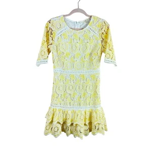 JUST ME womens size S yellow white broderie embroidered floral ruffle dress - Picture 1 of 4