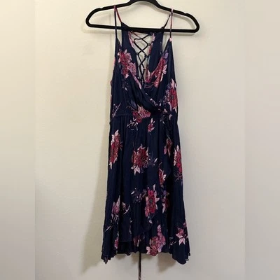 Mini vestido aqua floral com cadarço nas costas azul marinho e rosa novo com etiquetas - M - Imagem 1 de 4