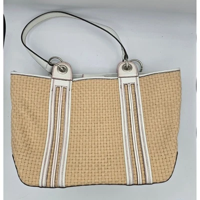 Bolso de Mano Maxx New York Tejido de Paja Blanco Imitación Cuero Borde Cartera Bolso de Mano Foto 1 de 4