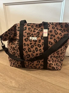 Victoria's Secret Beuteltasche pink Leopard groß 23" x 14" Reißverschluss oben Kakaopuder neu mit Etikett - Bild 1 von 7