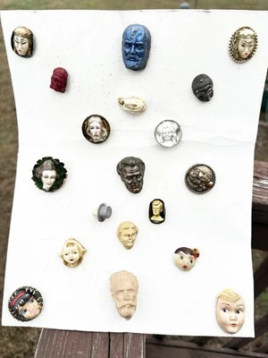 19 botones de ropa victoriana vintage colección 3D CABEZAS Abraham Lincoln JFK Foto 1 de 4