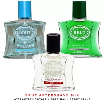 3 x 100ml Brut ORIGINAL SPORT STYLE ATTRACTION TOTALE Aftershave Lotion Unboxed