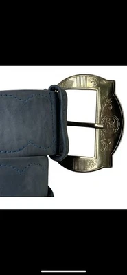 ECHO Suede Women’s Belt In Light Blue With Blue Stitching And Gold Buckle Medium - Image 1 of 3