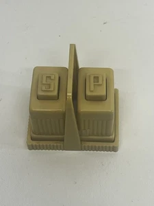 Mid Century Art Deco Beige Carvanite Push Button Salt & Pepper Set In Holder - Picture 1 of 7