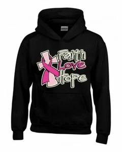 Faith Love Hope Hoodie Breast Cancer Awareness Pink Ribbon Support Sweatshirts - Picture 1 of 3