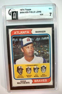 1974 Topps Eddie Mathews Atlanta Braves Manager Baseball Card #634, Graded NM 7 - Picture 1 of 3
