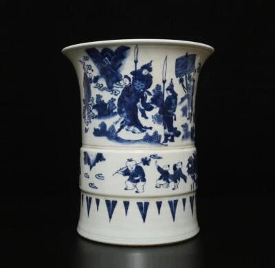 Pincel de porcelana chinês antigo azul e branco 26,5 cm com figura - Imagem 1 de 4