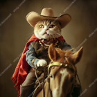 Cowboy chat art numérique drôle chat animal de compagnie dessin chats adorables art AI super-héros chat