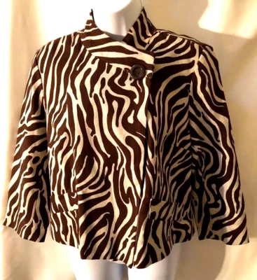 WILLI SMITH Vintage  100% LINEN BROWN ZEBRA STRIPED SHORT JACKET SIZE SM - Image 1 of 4