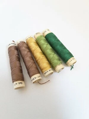 5 x VINTAGE LA PALETA GREEN MINK GOLDEN TORAL 100% SILK SEWING THREAD 10m. each  - Image 1 of 3