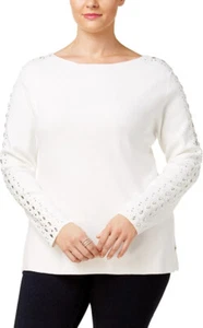 INC International Concepts Plus Size Rhinestone Sweater, White, 1X - Picture 1 of 1