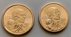 P&D Sacagawea 2007 dólar nativo americano moneda como nueva UNC/BU juego de 2 monedas con FLIP - Imagen 1 de 11