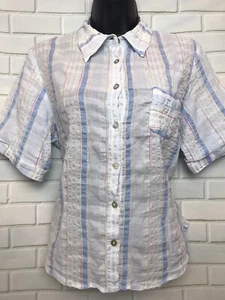 PHASE EIGHT 14/16 Vgc Blue/White Stripe LINEN Mix Seersucker Shirt Blouse - Picture 1 of 12