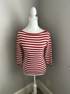 Vintage Jeanne Pierre Striped Boat Neck Red Sweater Size S - Picture 1 of 4