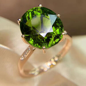 Elegant Jewelry Gift Oval Green Peridot Gems Rose Gold Women Adjustable Rings