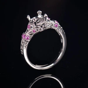 Ajuste de anillo semi montaje de zafiros rosados naturales redondos de oro blanco de 14 quilates de 6,5 mm - Imagen 1 de 5