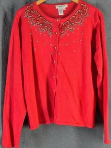 Coldwater Creek 14 NEW Red Cardigan Sweater Beaded NWT - Picture 1 of 1