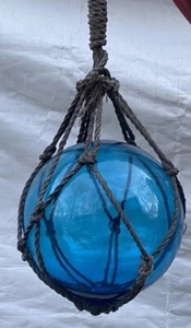 Vintage Glass Fishing Float Buoy Ball Large 12" Green / Blue Good Condition - Picture 1 of 10