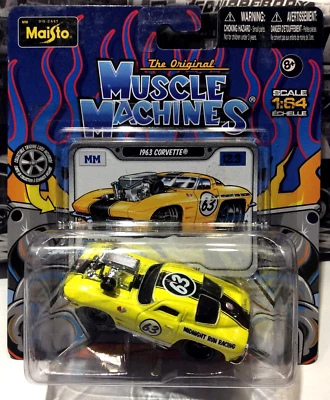MUSCLE MACHINES -- 1963 CHEVY CORVETTE - 1/64 DIECAST  63 RESTOMOD - YELLOW  - - Image 1 of 4