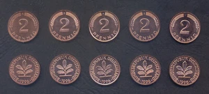 GERMANY COMPLETE SET of 2 Pfennig 1996 ALL MINT CODES: A D F G J KM-106a UNC - Picture 1 of 2