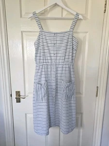 Seasalt Piquenique Pinafore Dress Cotton Linen Blend Size 12 Striped Nautical - Picture 1 of 12