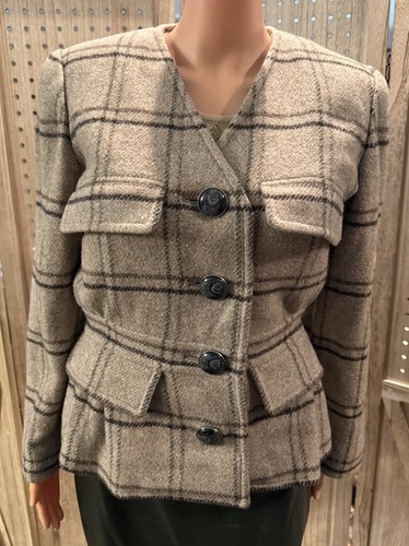 Giacca VALENTINO Boutique Tan Peplum misto lana vintage taglia 8 S M