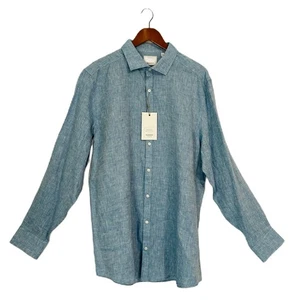 Camisa Baird McNutt de lino de Murano para hombre 2XT azul OekoTex clásica sostenible nueva con etiquetas - Imagen 1 de 16