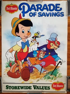 1983 Disney Del Monte Pinóquio pôster filme desenho animado 25x35 vintage RARO ANOS 80 - Imagem 1 de 4