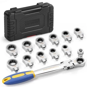 13pcs Flex-Head Ratcheting Combination Wrench Set with 3/8 in Adapter, SAE 1/... - Bild 1 von 7