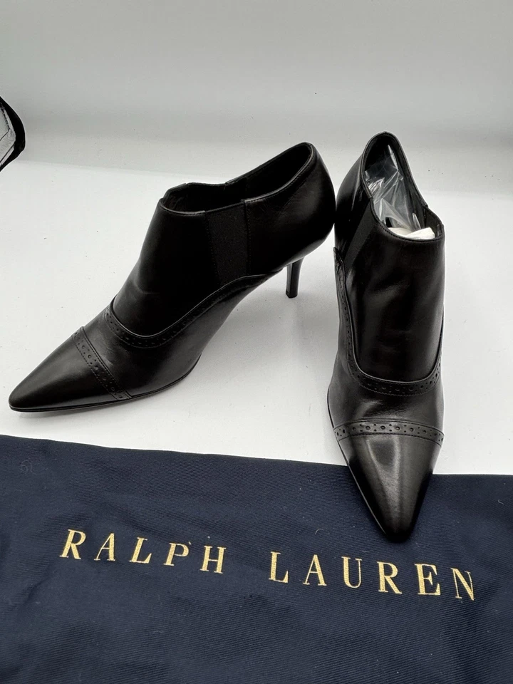 Ralph Lauren Etiqueta Púrpura Negro Oxford Cuero Botín Tacones Talla 7 Italiano Nuevo Foto 1 de 4
