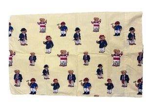 1 Ralph Lauren POLO TEDDY BEAR Yellow Striped 1 Standard Pillowcases EUC USA - Picture 1 of 3