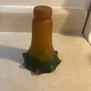 Tiffany Style Glass Lily Tulip Trumpet Lamp Shade Green Amber Ombre B - Picture 1 of 4