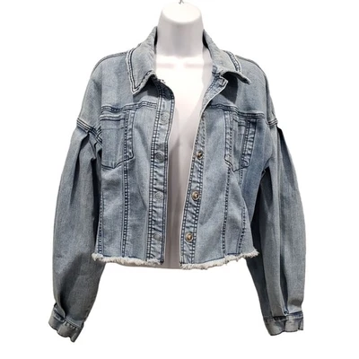 Chaqueta Denim INC Recortada Dobladillo Crudo Mangas Globo Western Retro Y2K Talla M Foto 1 de 4