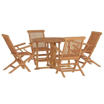 Patio Dining Set Folding Table and Chairs 5 Piece Solid Teak Wood Brown vidaXL - Image 1 of 4