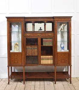 Mahogany Inlaid Display Cabinet by Maple & Co | Breakfront Design with Mirror - Picture 1 of 19