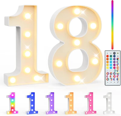 18Th Birthday Decorations for Girls Boys, 35 Colors LED Light up Numbers with Re - Image 1 of 4