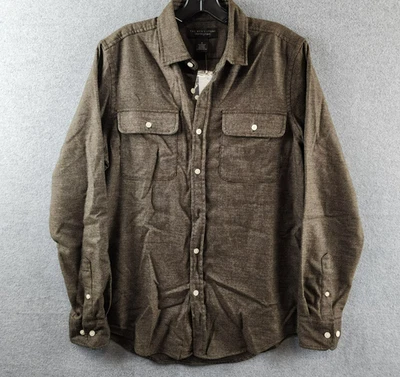 The Men's Store at Bloomingdale's Brushed Button-Up Shirt S Brown Flap Pockets - Image 1 of 4