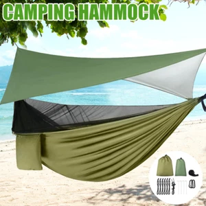 Double Person Camping Hammock With Mosquito Net+ Rain Cover Tent Tarp Waterproof - Picture 1 of 11