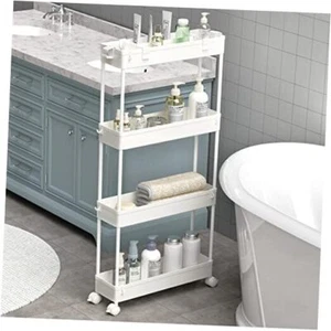 Slim Storage Cart 4 Tier,Bathroom Storage Organizer Rolling Utility White - Picture 1 of 7
