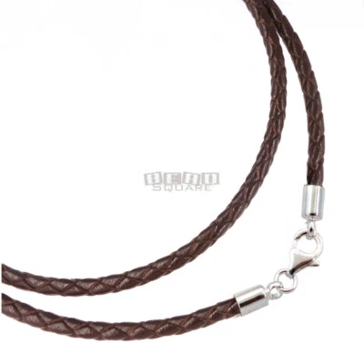 Colar/pulseira de prata esterlina com fecho lagosta trançado de couro genuíno 3 mm - Imagem 1 de 2