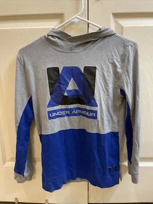 Boys UNDER ARMOUR  athletic hooded pullover shirt gray blue  Youth Large L EB27 - Изображение 1 из 4