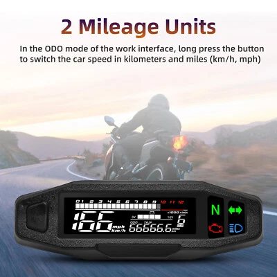 Universal Digital LCD Speedometer Tachometer Fuel Gauge for Motorcycle 12V Black - Image 1 of 4
